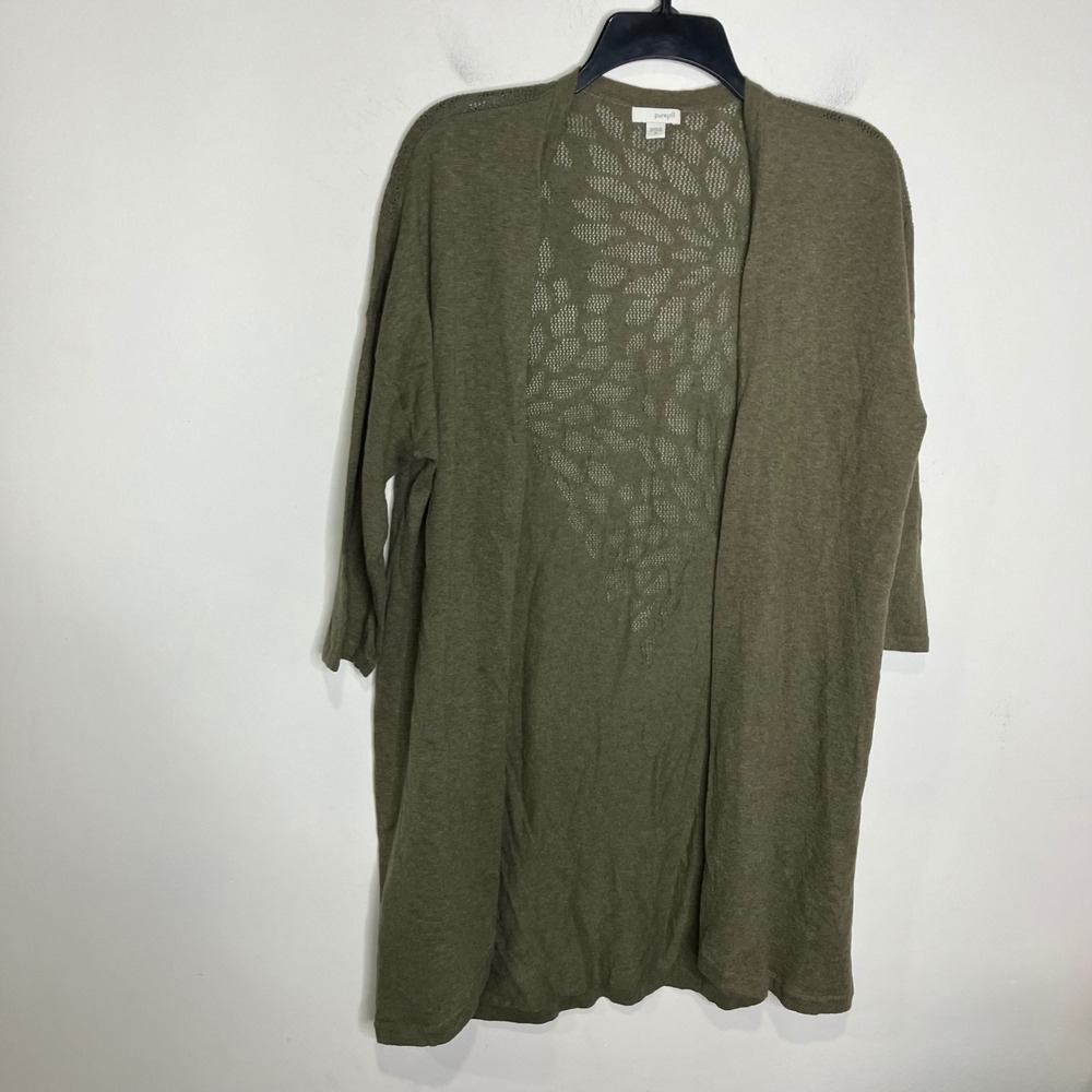 Purejill by J. Jill olive green open cardigan sweater linen blend womens medium